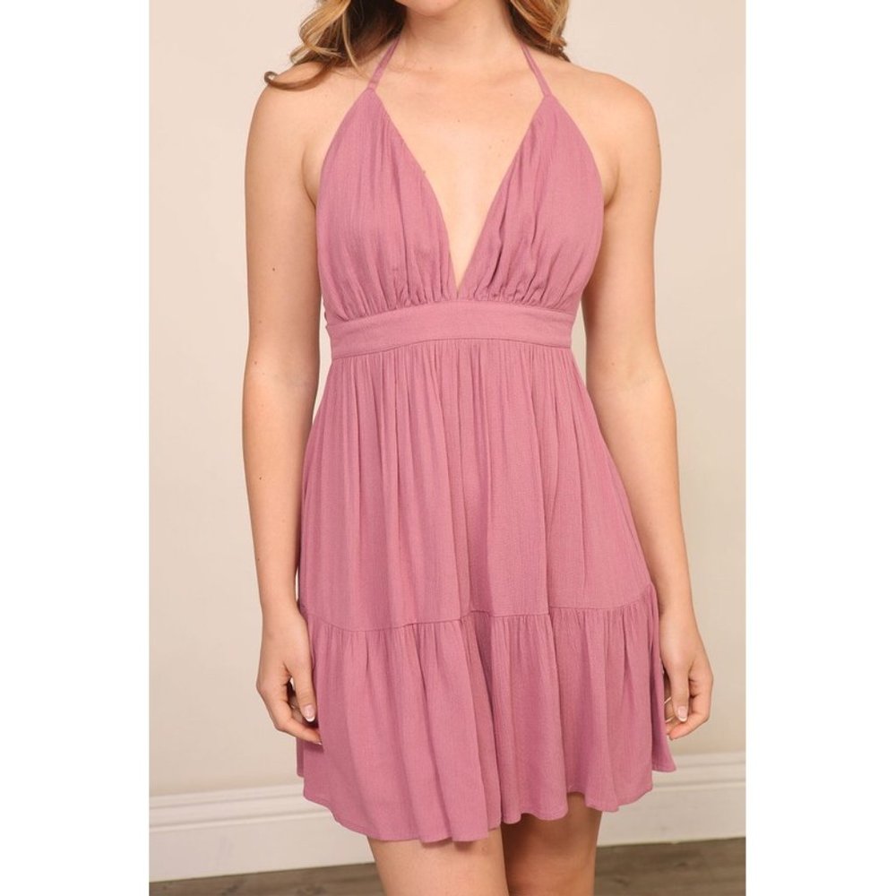 ❌SOLD OUT❌ COTTAGE DREAM PINK HALTER DRESS - Picture 2 of 4